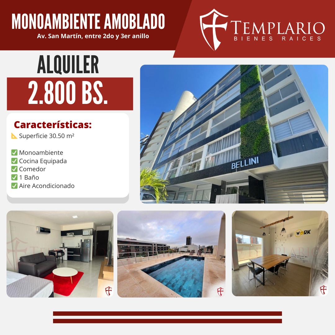 Monoambiente amoblado en alquiler en equipetrol 