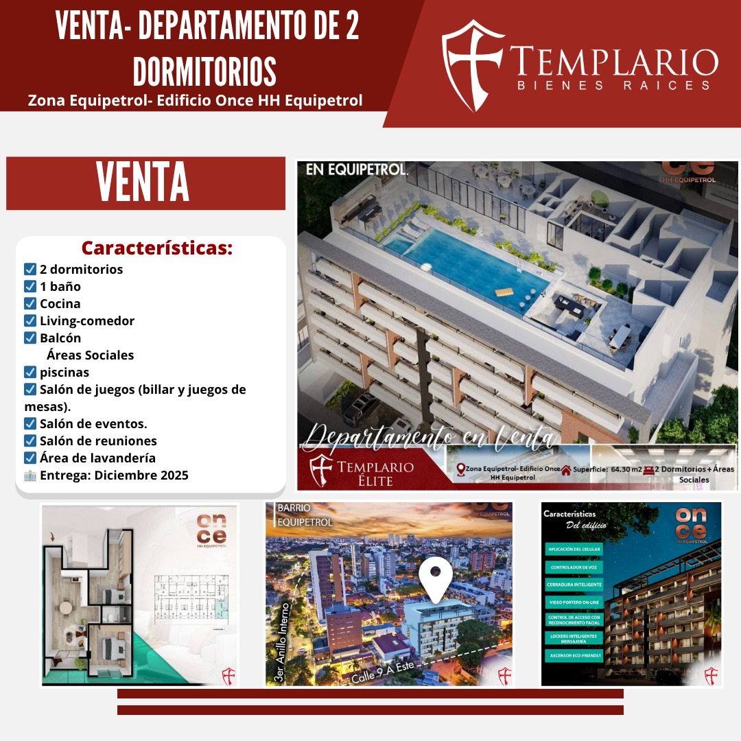 Departamento de 2 Dorm en Equipetrol en Venta