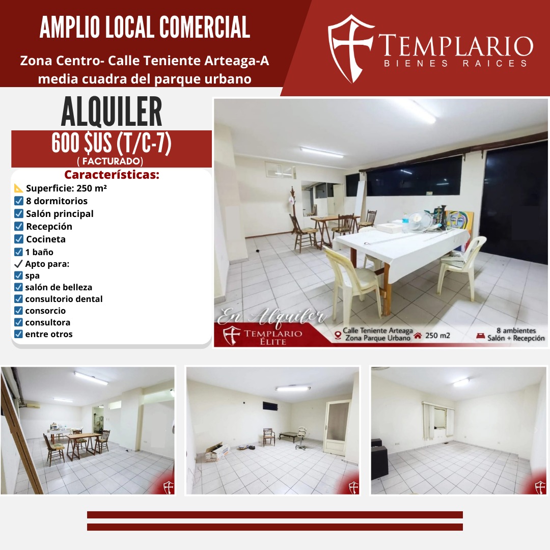 Oficina en alquiler con 8 ambientes zona parque urbano 