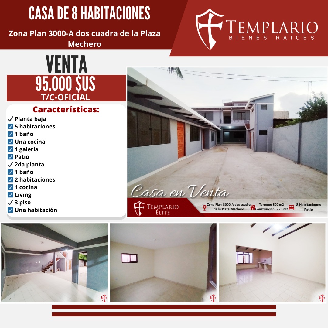 Casa comercial en venta de 8 habitaciones en el plan 3000 a 2 dos cuadras de la plaza mechero 